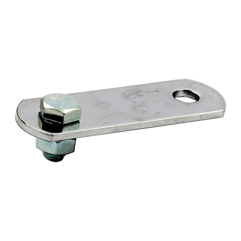 UNIVERSAL EXHAUST MOUNT BRACKET. 3&quot; LONG, 2 HOLES CHROMED STEEL. STRAI 500997