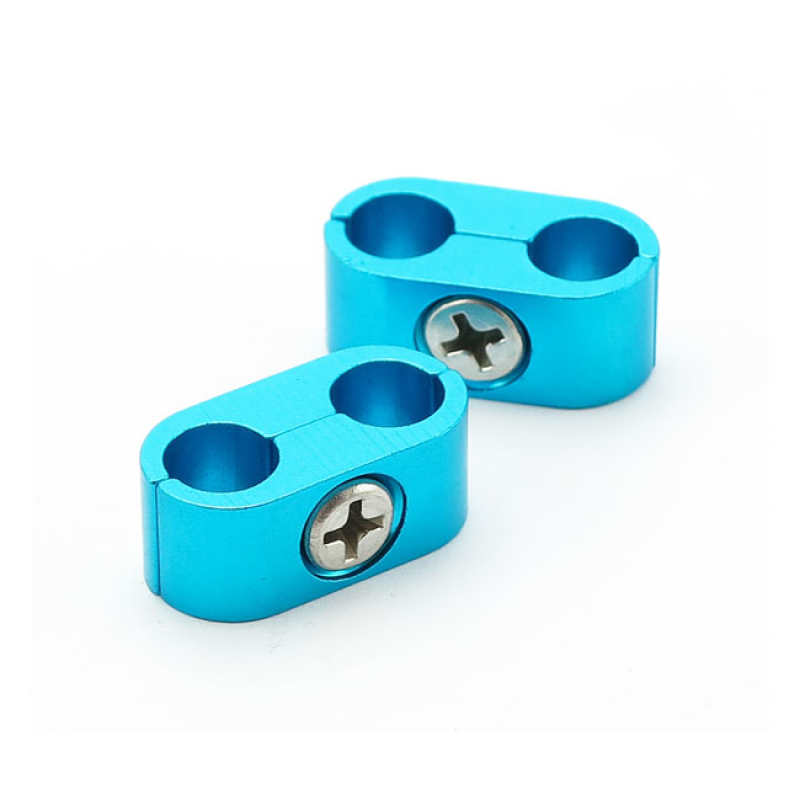 8MM SPARK PLUG WIRE SEPARATOR. SMOOTH, BLUE ANODIZED ALUMINUM 2-PIECE 504866
