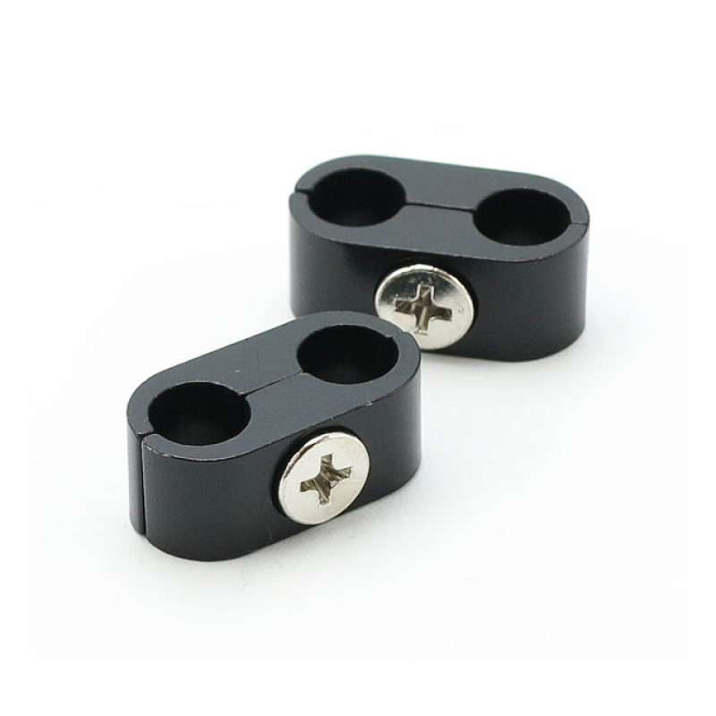 8MM SPARK PLUG WIRE SEPARATOR. SMOOTH, BLACK ANODIZED ALUMINUM 2-PIECE 504867