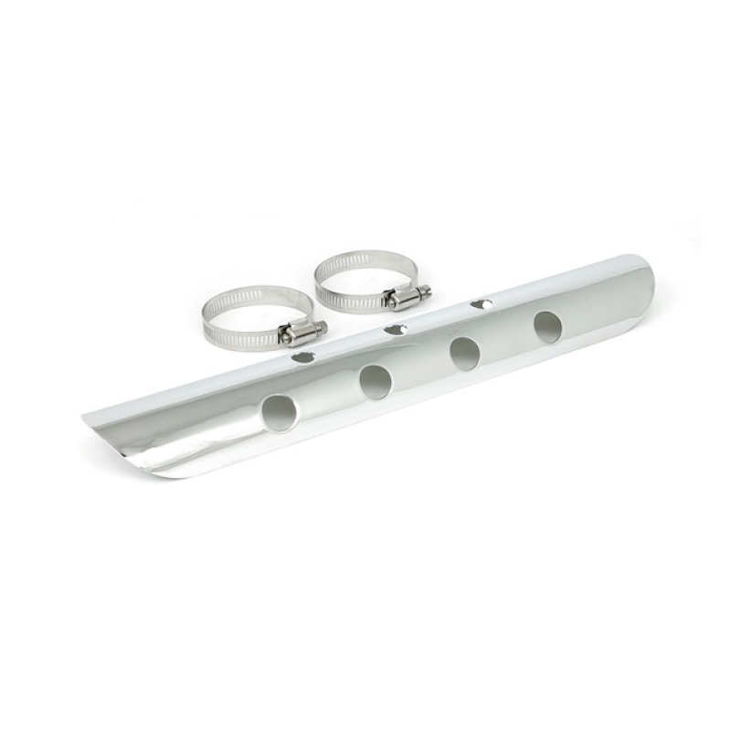 UNIVERSAL BULLET HOLE HEAT SHIELD 14&quot; LONG CHROME HEAT SHIELD, 14&quot; (35 510594