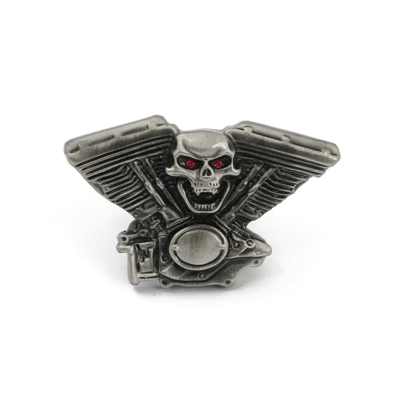 LICENSE PLATE MOUNT KIT ENGINE SKULL. PEWTER PEWTER EMBLEMS, WITH WING 515778