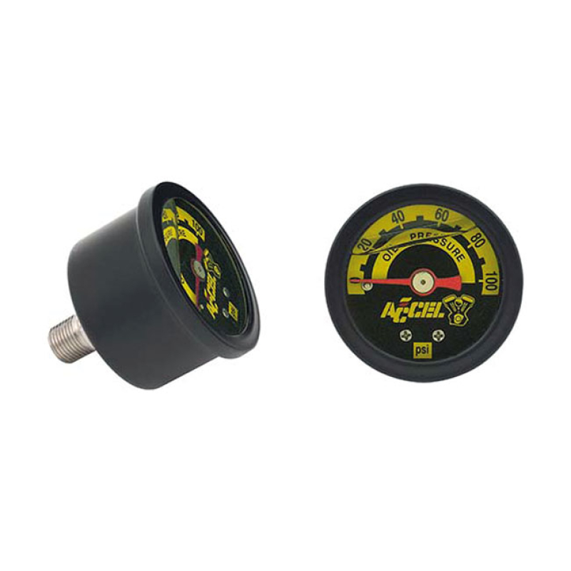 ACCEL, OIL PRESSURE GAUGE, 100 PSI. BLACK1/8&quot; NPT OIL PRESSURE GAUGE. 517832