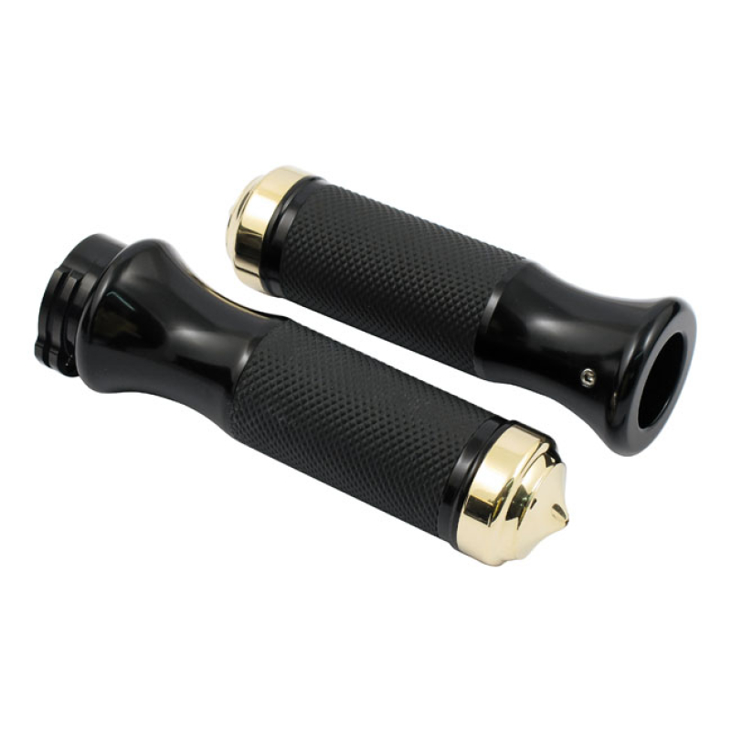 REBUFFINI, OLD STYLE ONE HANDLEBAR GRIPS. BLACK/BRASS 549122