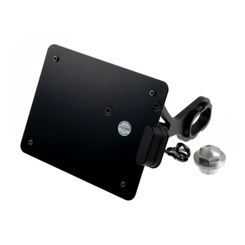 CULT-WERK, SIDE MOUNT  LICENSE PLATE BRACKET BLACK, AUSTRIA GLOSS BLAC 563596