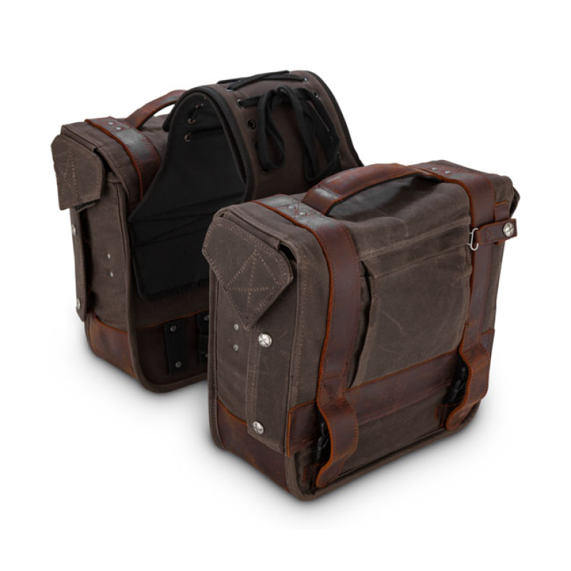 BURLY VOYAGER THROWOVER SADDLEBAGS DARK OAK UV TREATED WET WAXED COTTO 571758