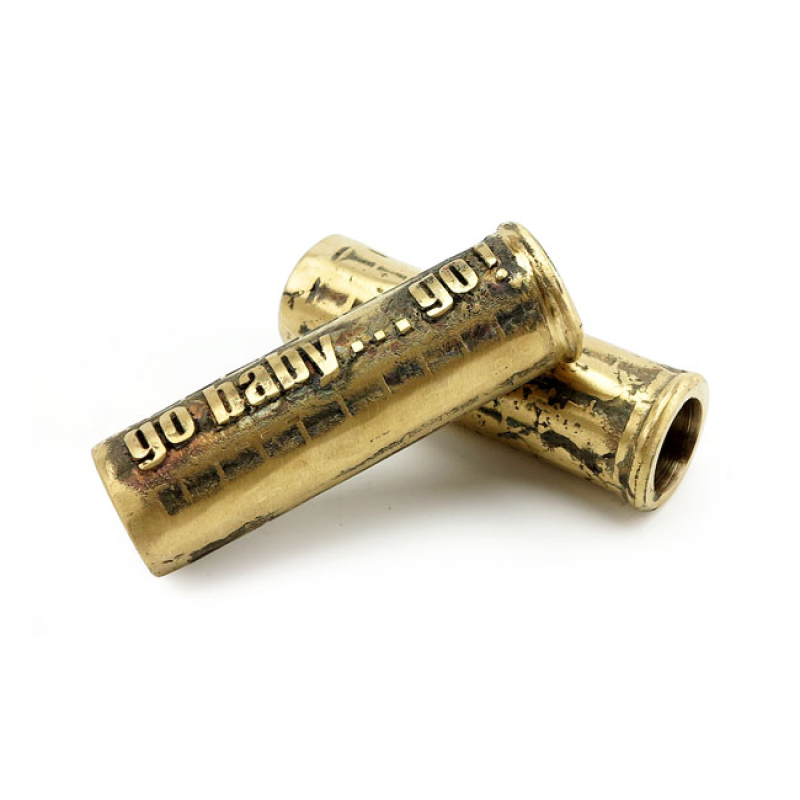 WANNABE CHOPPERS CASTED GRIPS &quot;GO BABYÂ¦GO&quot; BRASS 1&quot; SAND-CAST BRASS 574517
