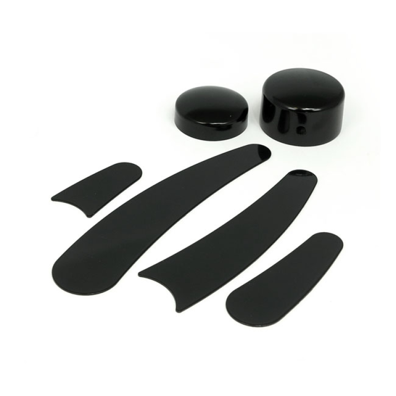FRAME INSERTS REAR & SWINGARM PIVOT BOLT COVERS BLACK.  OEM REPLACEMEN 904461