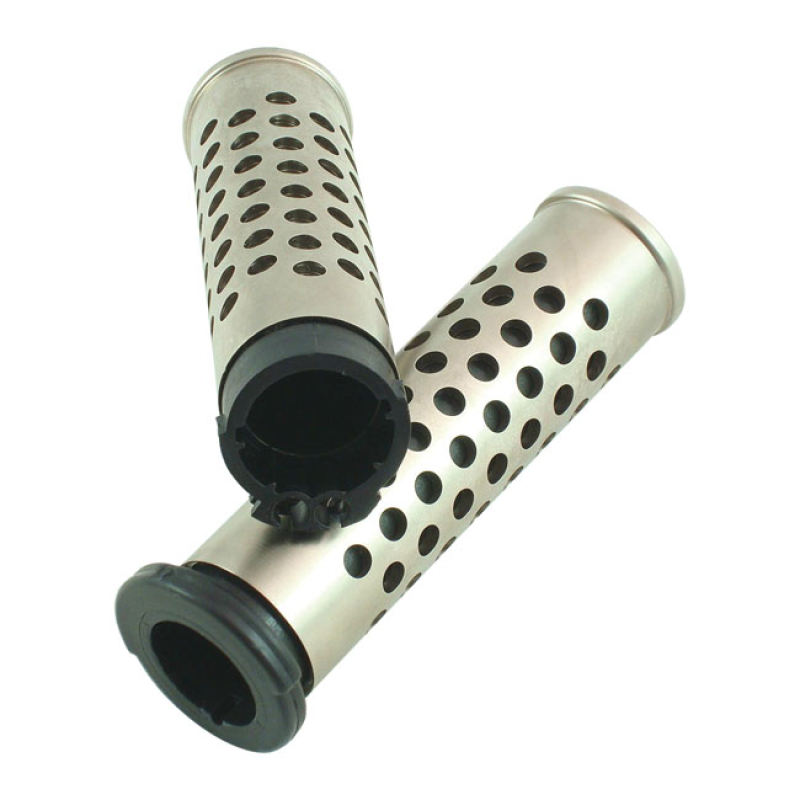 HANDLEBAR GRIP SET, SHOOTER NICKEL PLATED ALUMINUM.  THROTTLE SLEEVE I 908002