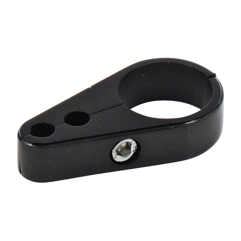 2-PIECE FRAME CABLE CLAMP. THROTTLE/IDLE. BLACK TWO-PIECE DESIGN CABLE 910566
