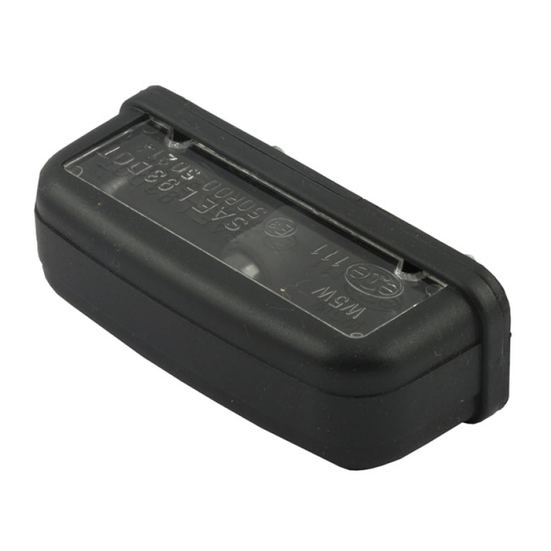 LICENSE PLATE LIGHT STOCKK, BLACK. ECE APPR. BLACK PLASTIC, NON-LED. E 913692