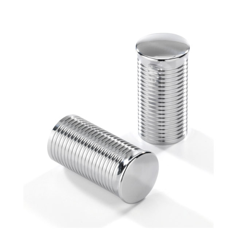 KUSTOM TECH, FL HANDLEBAR GRIP ENDS. RIBBED CHROME ALUMINUM OPTIONAL G 914958