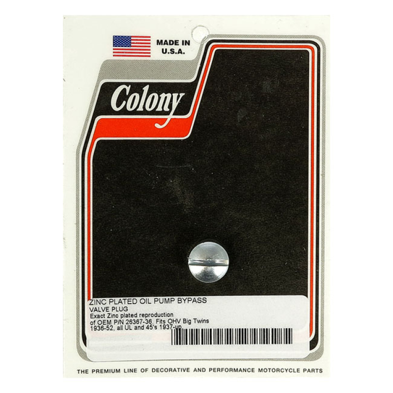 COLONY BYPASS PLUG, OIL PUMP ZINC PLATED.   BYPASS PLUG/BYPASS VALVE, 929675