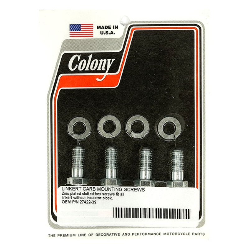 COLONY, MOUNT BOLT LINKERT CARBURETOR. STANDARD LENGTH ZINC PLATED.  A 929757