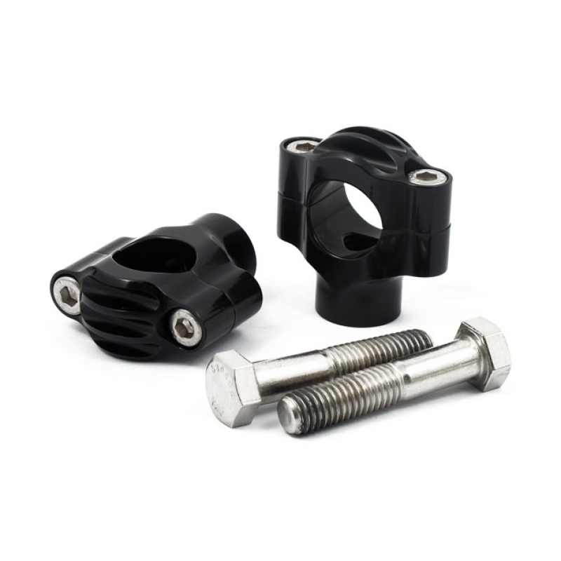 ROUGH CRAFTS, FINNED RISERS FOR 1&quot; HANDLEBARS. BLACK BLACK ANODIZED. C 933804