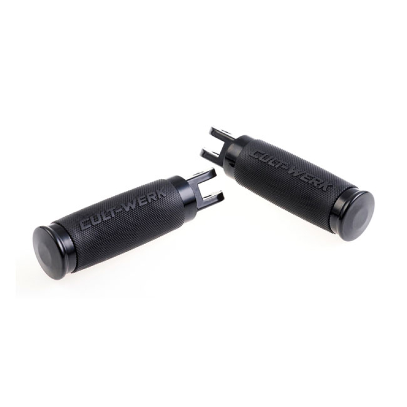 CULT-WERK, 'RACING' RIDER FOOT PEG SET. GLOSS BLACK MACHINED FROM ONE- 942191