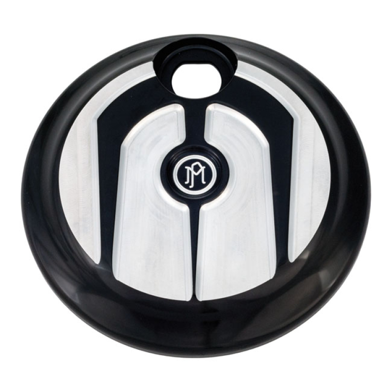 PM, 'SCALLOP' TOURING FUEL TANK DOOR COVER. CONTRAST CUT BLACK ANODIZE 953454