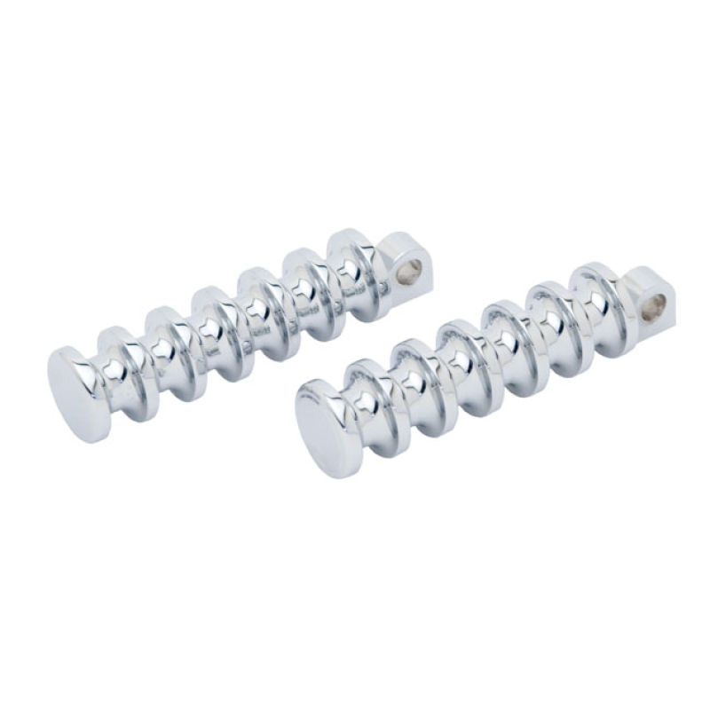 COVINGTONS, FINNED FOOT PEGS. CHROME CHROME. CNC MACHINED ALUMINUM. NO 953804