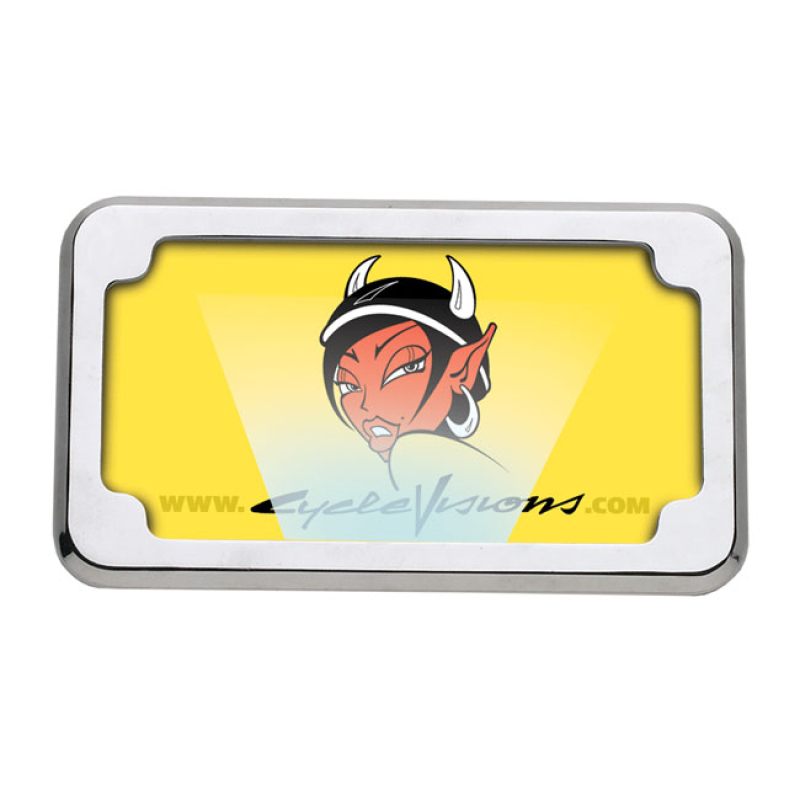 CYCLE VISIONS BEVELED BLIND HOLE LICENSE PLATE FRAME CHROME 968109