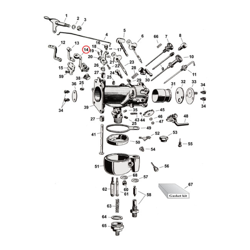 THROTTLE LEVER, INCL. SCREWS M-41, 42, 51, 52 CARBS 970251