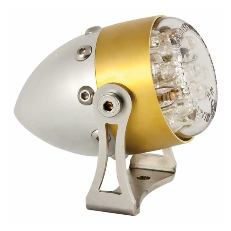 HKC, RETRO LED TAILLIGHT. MATTE BLACK. BRASS FRONT RING ECE APPROVED T 982028