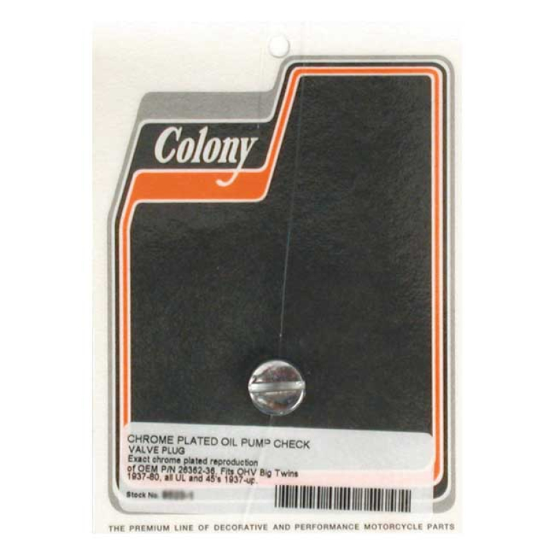COLONY PLUG, OIL PUMP CHECK VALVE CHROME, OEM STYLE REPRODUCTION 989061