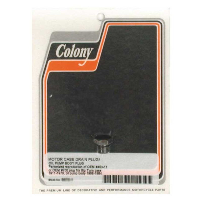 COLONY, CRANKCASE DRAIN PLUG / OIL PUMP PLUG. BLACK BLACK PARKERIZED F 989291