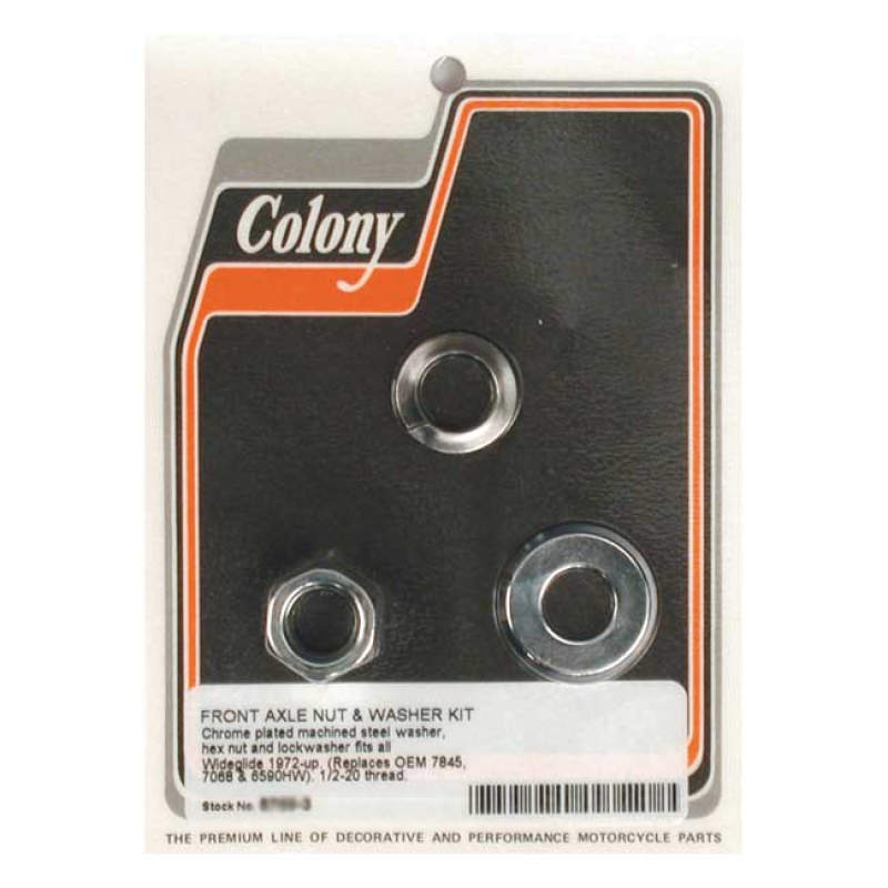 COLONY AXLE NUT & WASHER KIT FRONT, CHROME, 1/2&quot;-20 THREADED 989365