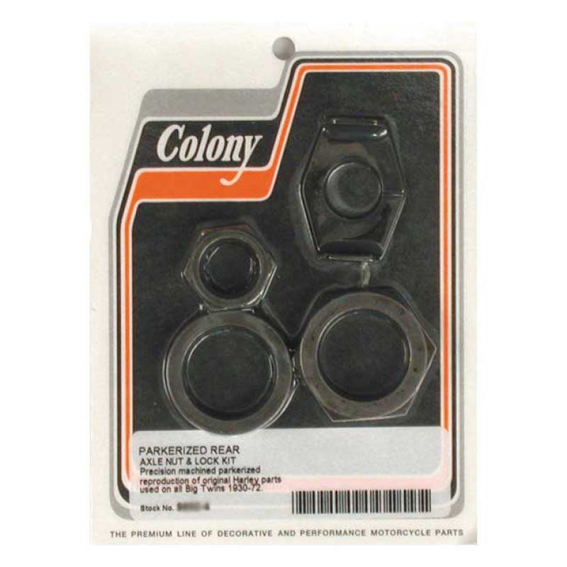 COLONY REAR AXLE NUT & LOCK KIT PARKERIZED, REAR, FOR DRUMBRAKE MODELS 989369
