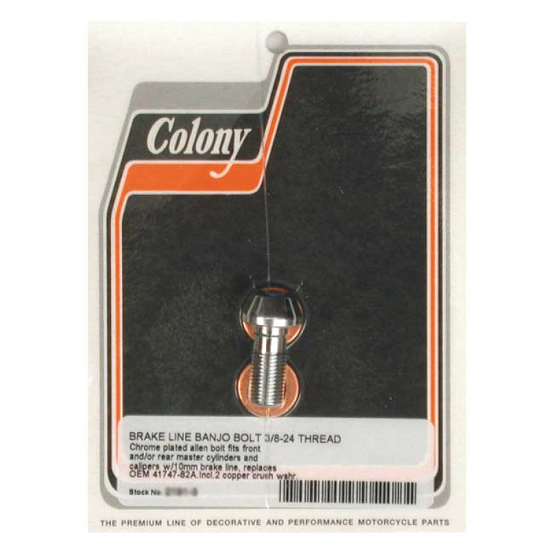 COLONY BANJO BOLTS, 3/8-24 3/8-24; CHROME; ALLENHEAD 989480