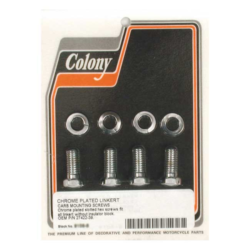 COLONY, MOUNT BOLT LINKERT CARBURETOR. STANDARD LENGTH CHROME.  ACCURA 989487