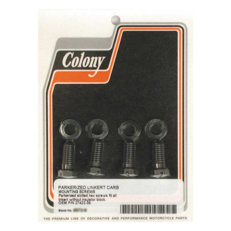 COLONY, MOUNT BOLT LINKERT CARBURETOR. STANDARD LENGTH BLACK PARKERIZE 989489