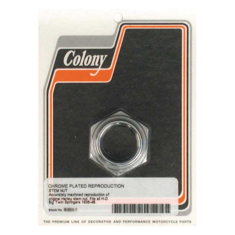 COLONY, SPRINGER FORK STEM NUT. CHROME 1&quot;-24 THREADED.  CONE CLAMPING 989733