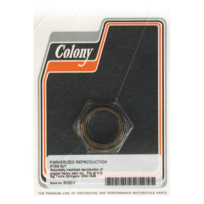 COLONY, SPRINGER FORK STEM NUT. BLACK BLACK PARKERIZED FINISH.  1&quot;-24 989735