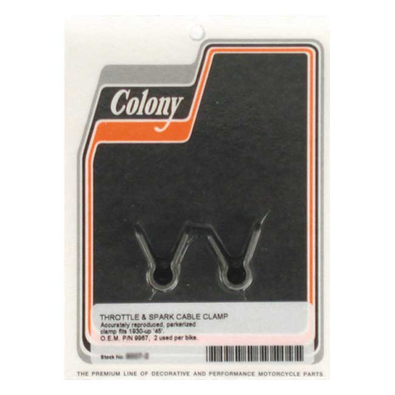 COLONY THROTTLE & SPARK CABLE CLAMP PARKERIZED, 2 USED.  OEM REPLACEME 989863