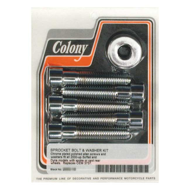 COLONY SPROCKET BOLT KIT POLISHED ALLEN HEAD CHROME, SPOKE & CAST REAR 989957