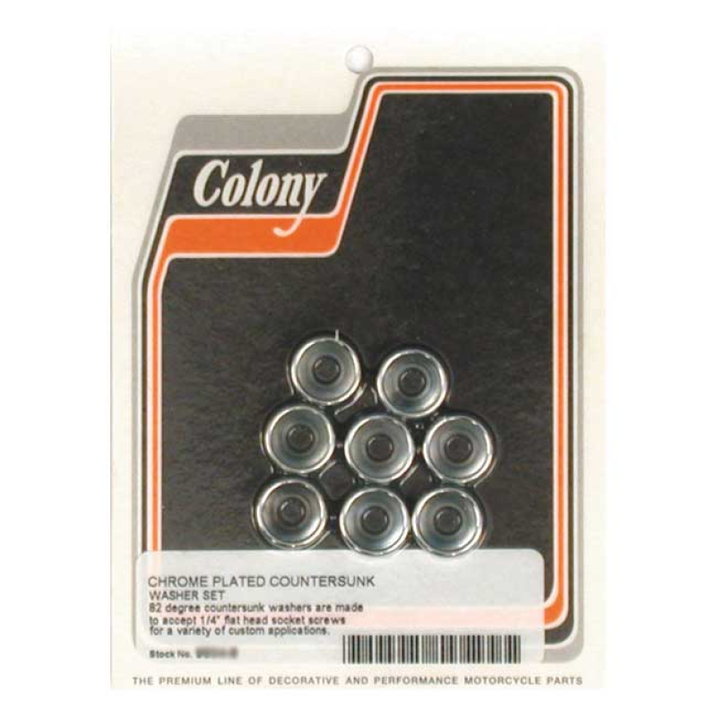 COLONY COUNTERSUNK FLATWASHERS 1/4&quot; CHROME, TAKES FLATHEAD ALLEN BOLTS 990145
