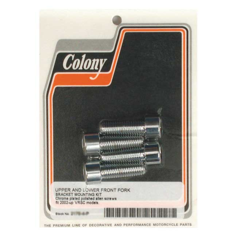 COLONY, FRONT FORK BRACKET MOUNT KIT POLISHED CHROME ALLEN HEAD.  UPPE 990272