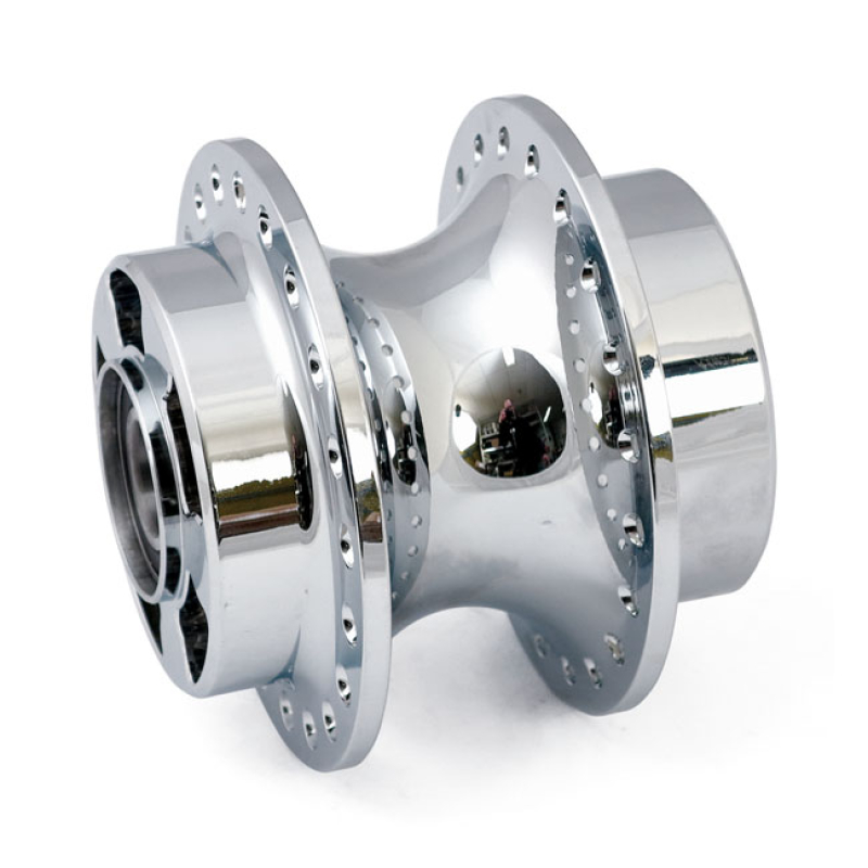 FRONT WHEEL HUB, CHROME WITH BEARING. FITS MODELS WITH 'WIDER TRIPLE T 991250